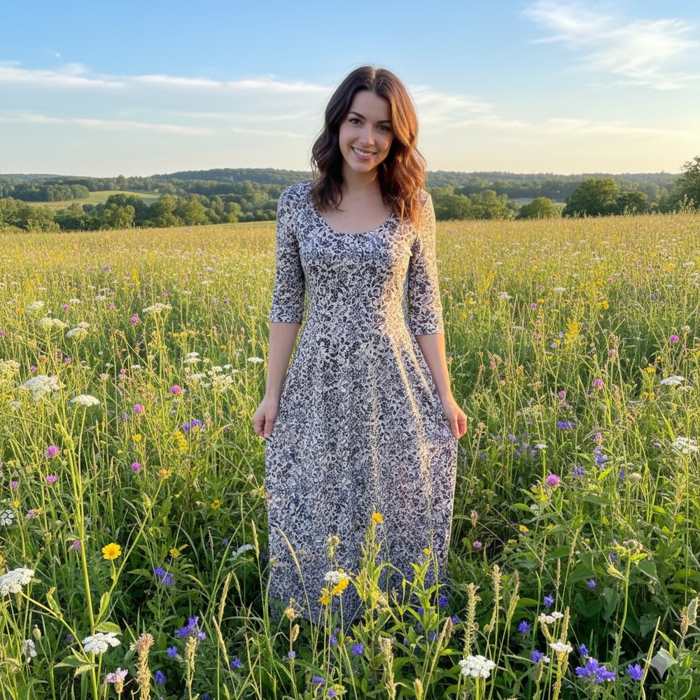 NWT Pact Organic Fit & Flare Paisley Blossoms Signature Scoop Dress - M
